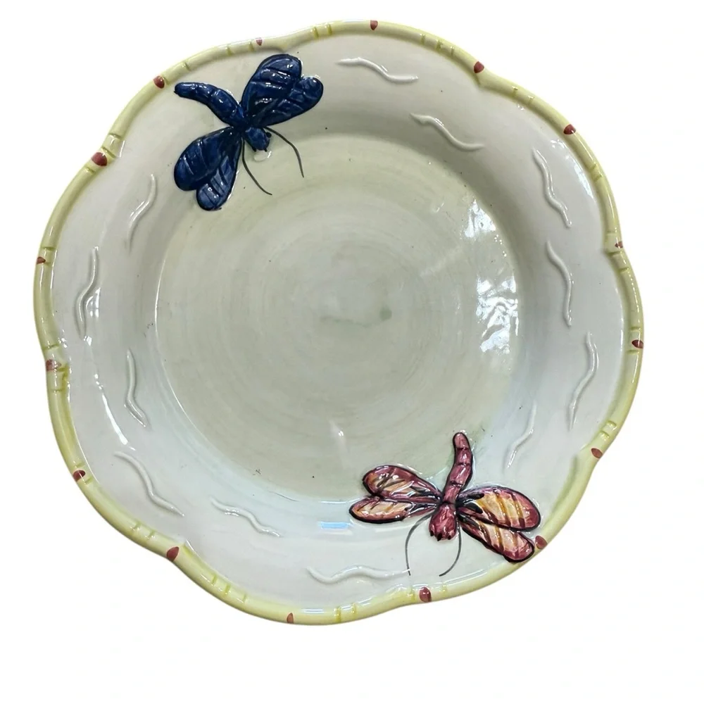 Frutuoso and Frutuoso Dragonfly‎ Majolica Salad Plates set of 2 Vintage Portugal
